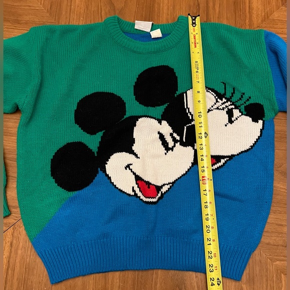 Vintage RARE Disney Green/Blue Colorblock Mickey Minnie Acrylic Sweater - Picture 9 of 9